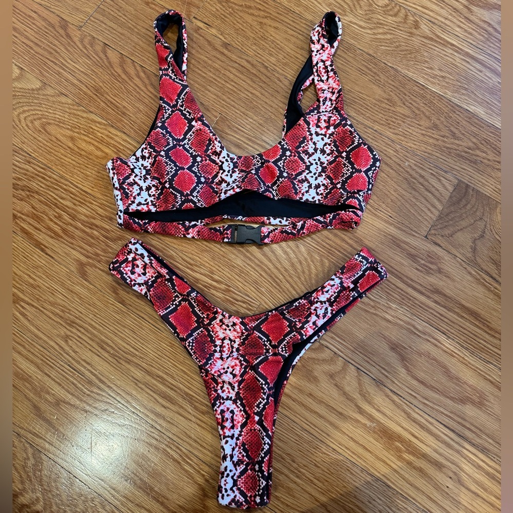 RED snakeskin Bikini with front clip